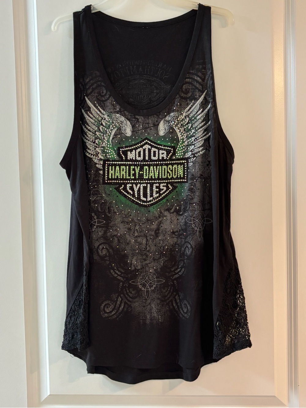 Harley-Davidson Black Tank with Green Winged Shield Graphic